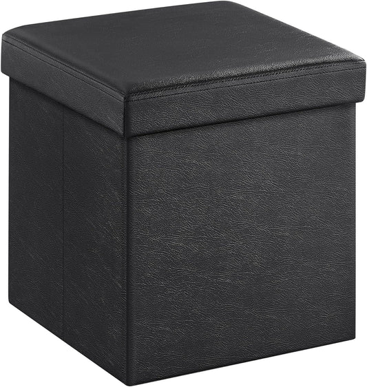 SONGMICS MAZIE Collection - 15 Inches Ottoman with Storage, Footstool, Storage Ottoman, Load 660 lb, for Dorm, Living Room, Bedroom, Synthetic Leather, Black ULSF101