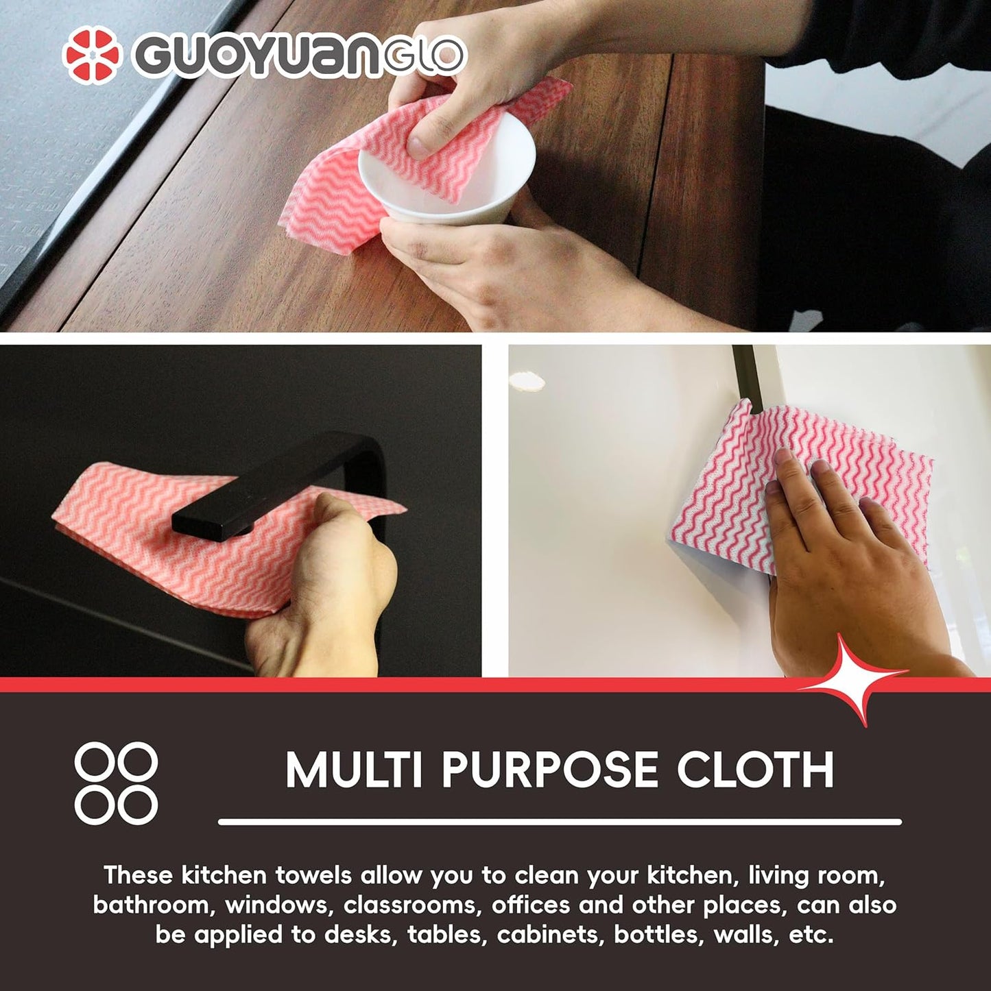 Disposable Dish Cloths Disposable Cleaning Towels Heavy Duty Reusable Cleaning Cloths Dish Rags for Kitchen,11.8 x 21 inches - 50 Counts/Pack,Red