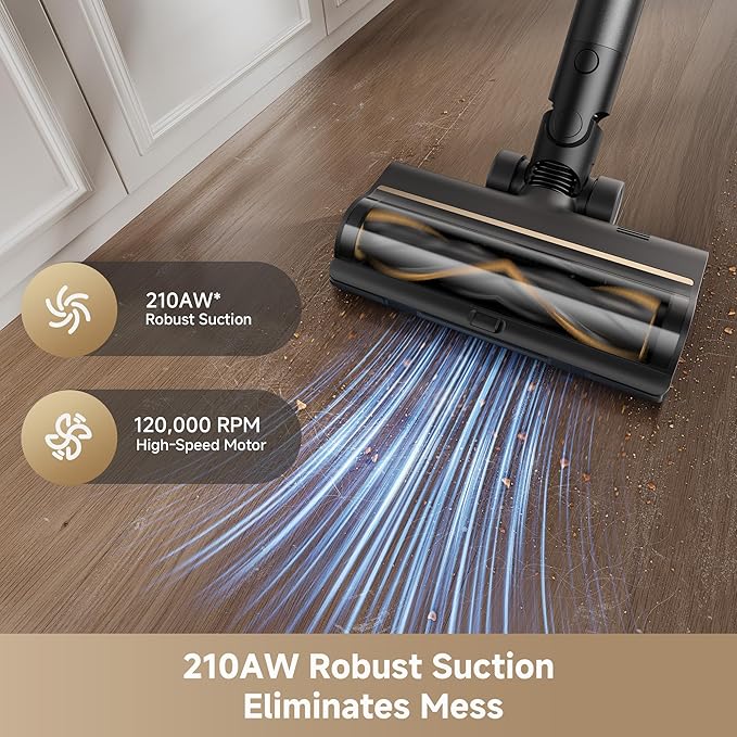 DREAME Cordless Stick Vacuum Cleaner Z30 Essential, 210AW Suction with Big Dust Cup, Up to 90 Mins, 99.99% Filtration Efficiency, HEPA H14 Filter, Dust Reveal Technology, Multi-Surface Vacuuming