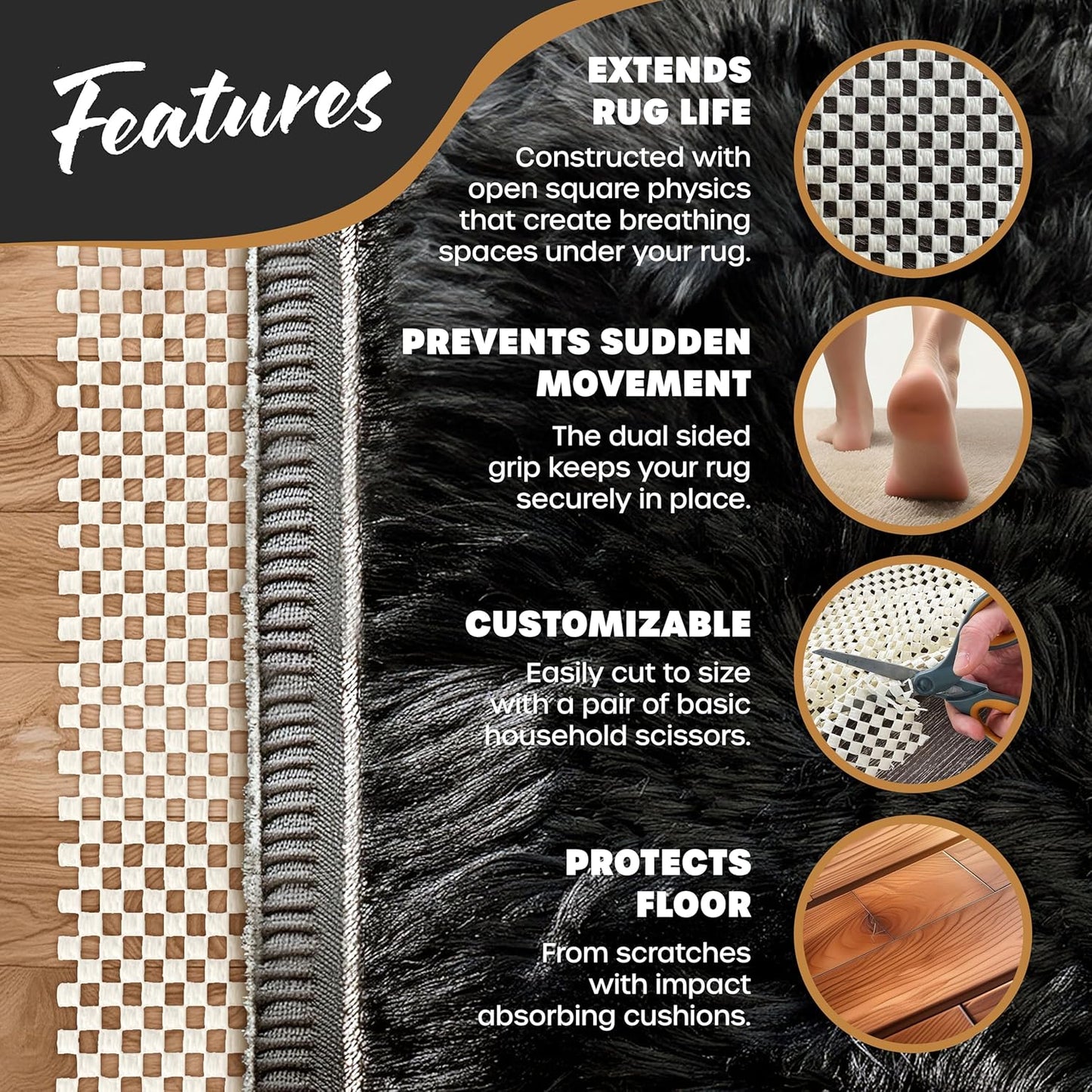 Nevlers 9'x12' White Rug Gripper for Hardwood Floors & Other Surfaces | PVC Carpet Pad | Open Weave Rug Pad Non Slip Design | Customizable Non Slip Rug Pads | Anti Skid Rug Gripper & Carpet Gripper