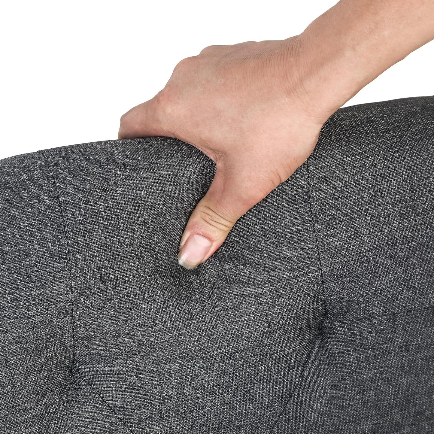 Joveco Storage Ottoman Linen Tufted Bench with Rivet, Rectangular Footrest Stool Coffee Table Seat for Living Room Bedroom, Grey