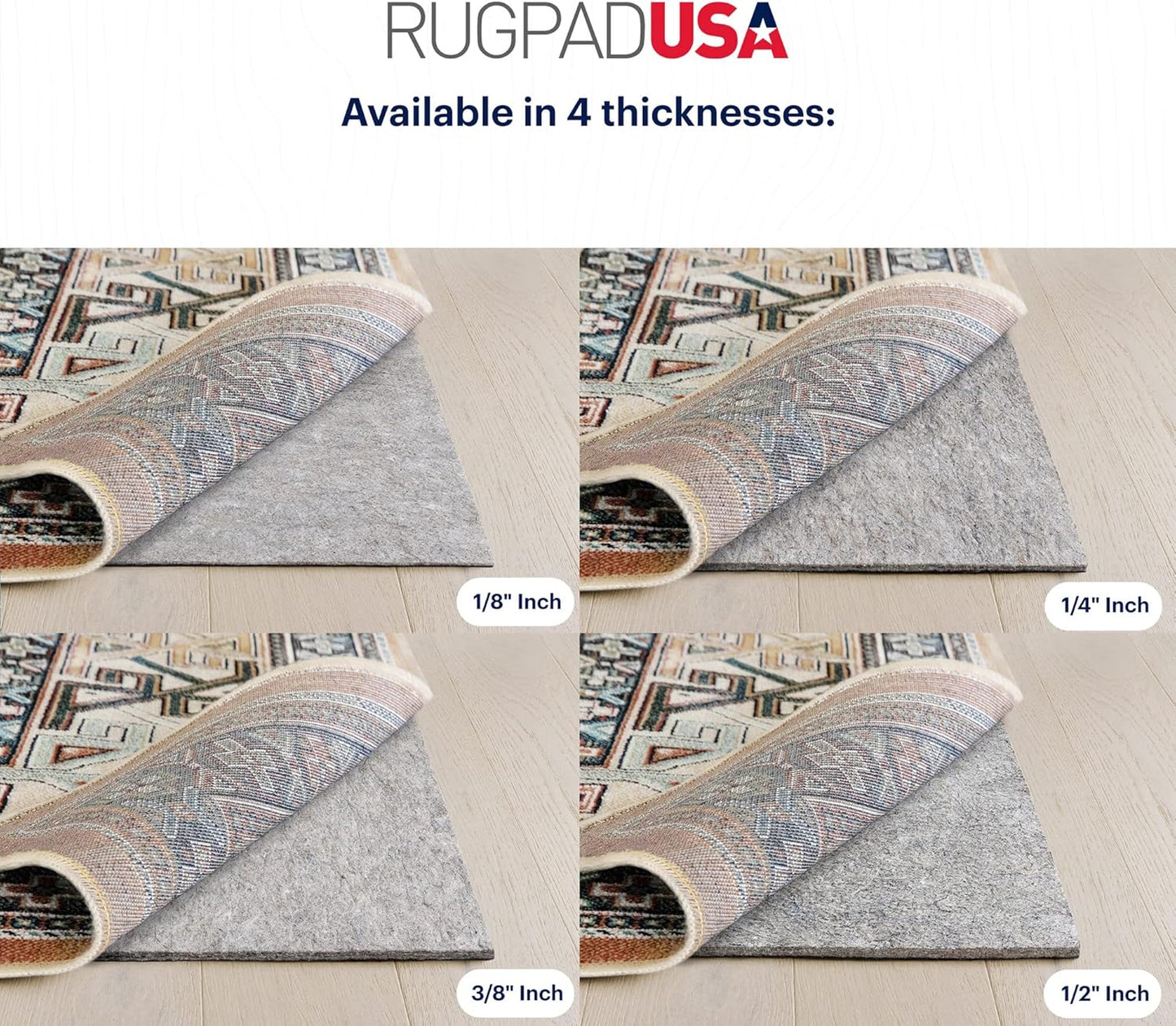 RUGPADUSA - Dual Surface - 3'x5' - 1/2" Thick - Felt + Rubber - Non-Slip Backing Rug Pad - Adds Comfort and Protection - for Hard Surface Floors