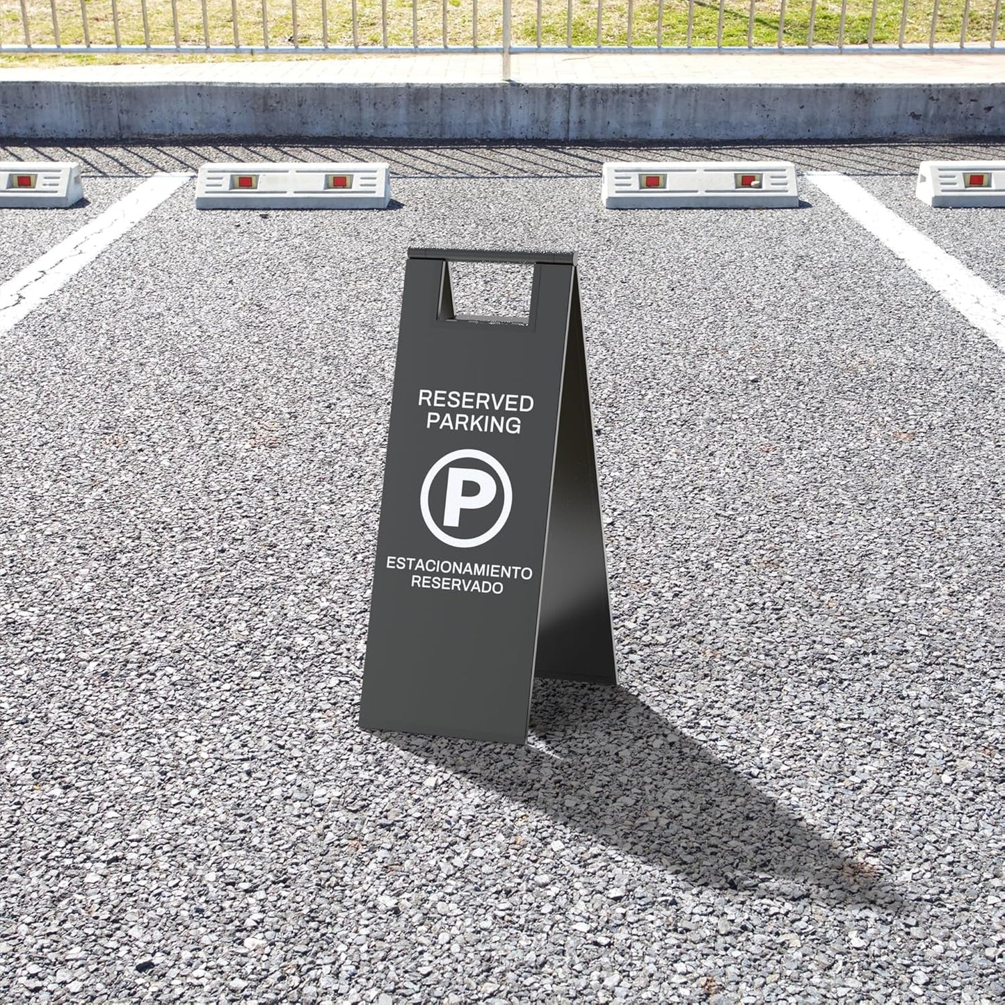 Reserved Parking Sign – Foldable Heavy Duty Plastic A-Frame with Bold “P” Symbol, Bilingual English & Spanish – 24" Tall Reserved Spot Marker for Storefront, Driveway, Garage – Black