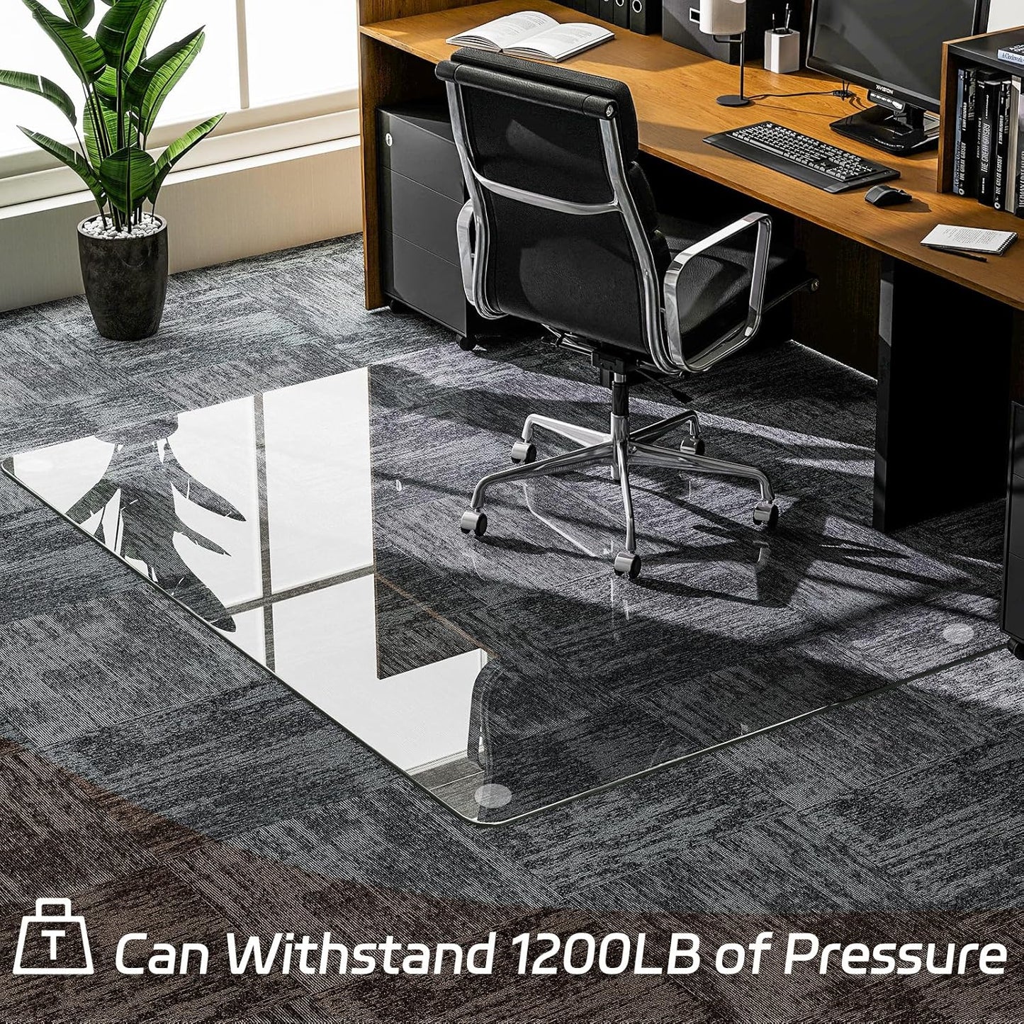 GLSLAND 36"x55" Tempered Glass Chair Mat Rectangle Heavy-Duty Floor Protector for Carpet & Hard Floors Scratch-Resistant Office Computer Desk Mat 1/5" Clear