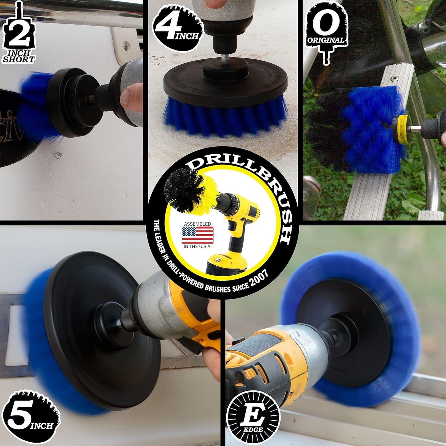 Drillbrush Stainless Steel Cleaning Brush Set, 21-Piece with Blue Medium Bristles, Edge & Cone Brush, Extension, Pads for Pool, Boat, Fish Tank, Aquarium