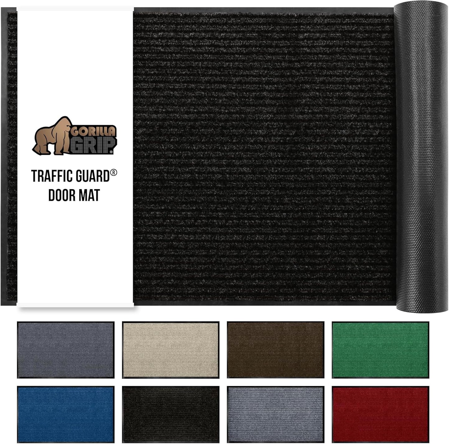 GORILLA GRIP Traffic Guard Door Mat, 59x24, Heavy Duty Welcome Mats, Commercial Office Space Doormat, Waterproof, Fade Resistant, Strong Rubber Backing, Low Profile, Shoe and Boot Scraper, Jet Black