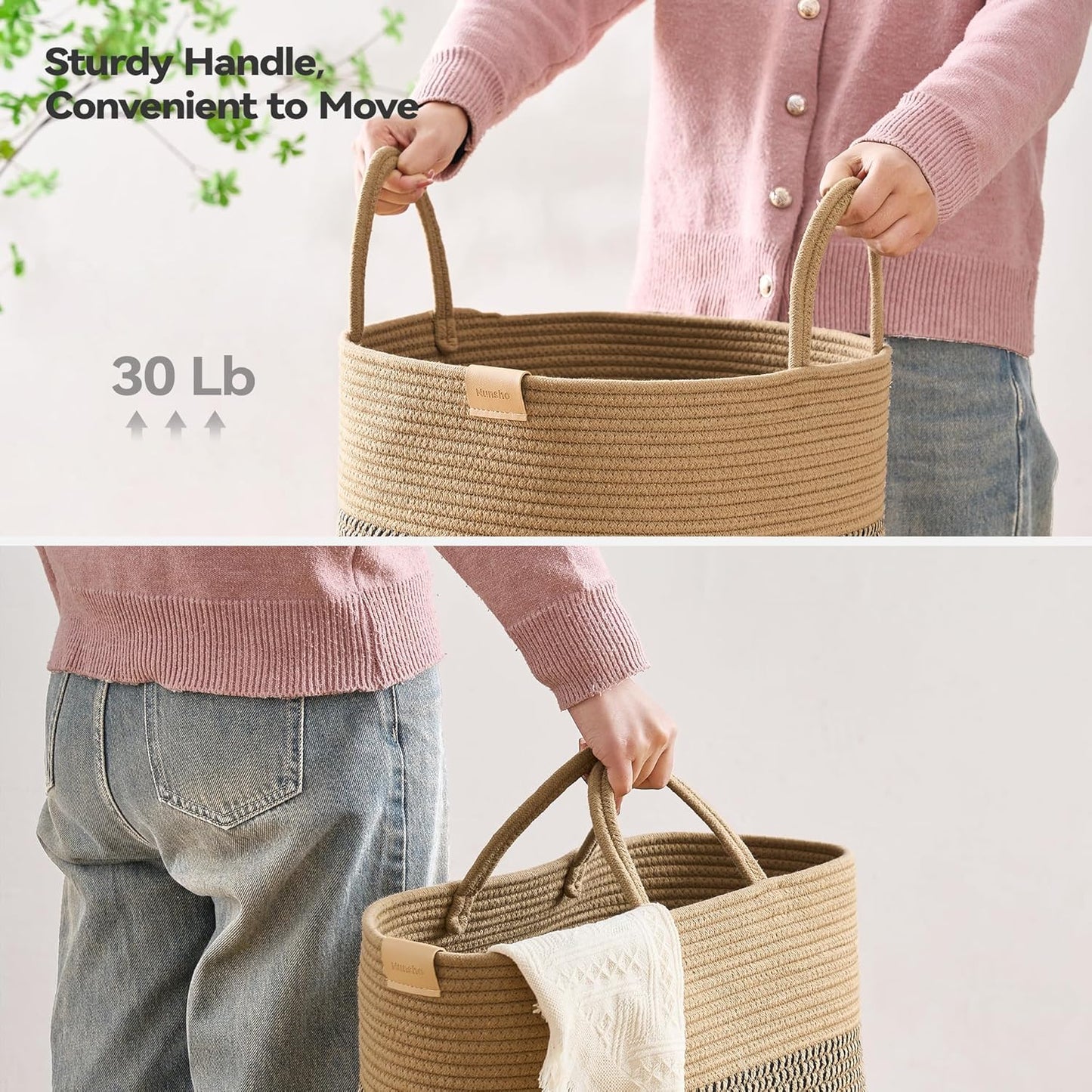 Laundry Hamper 62L,Large Laundry Basket for Clothes,Decorative Storage Basket for Blankets,Cotton Rope Woven basket for bedroom,Dark Brown