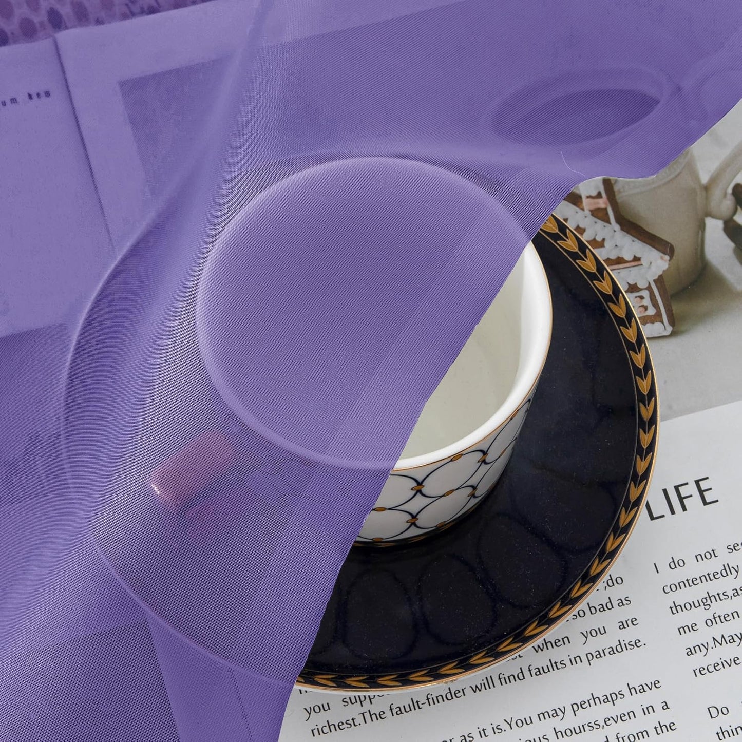 Chyhomenyc Sheer Curtains 63 Inch Length 2 Panels, Light Filtering Rod Pocket Window Sheer Curtain Drapes for Bedroom Living Room, 42Wx63L, 2 Panels, Purple