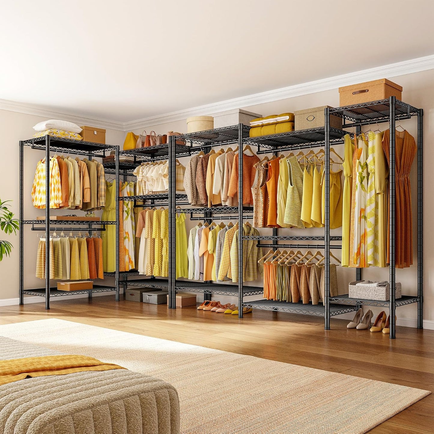 Raybee Clothes Rack,Clothing Racks for Hanging Clothes Heavy Duty,Adjustable Garment Rack with Shelves,Clothing Rack Max Load 905LBS,75" W x 77" H x 17.8" D,Black