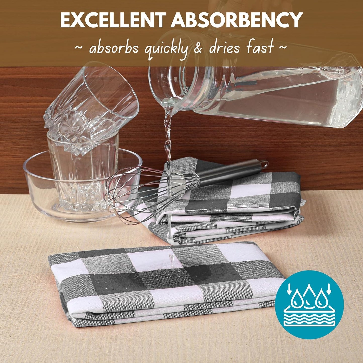 Native Fab 12-Pack Kitchen Towel with Hanging Loop 16x26 inches, Cotton Buffalo Check Kitchen Towels for Cleaning Drying, Washcloths Soft & Absorbent Cloth Rags, Bar Towel, Dish Cloth, Grey