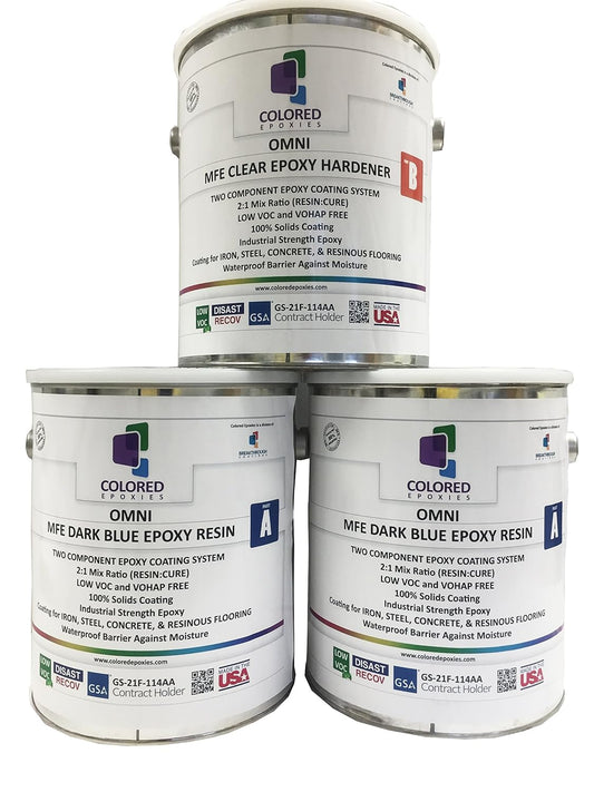 Coloredepoxies 10017 Dark Blue Epoxy Resin Coating Made with Beautiful and Vibrant Pigments, 100% solids, For Garage Floors, Basements, Concrete and Plywood. 3 Gallon Kit
