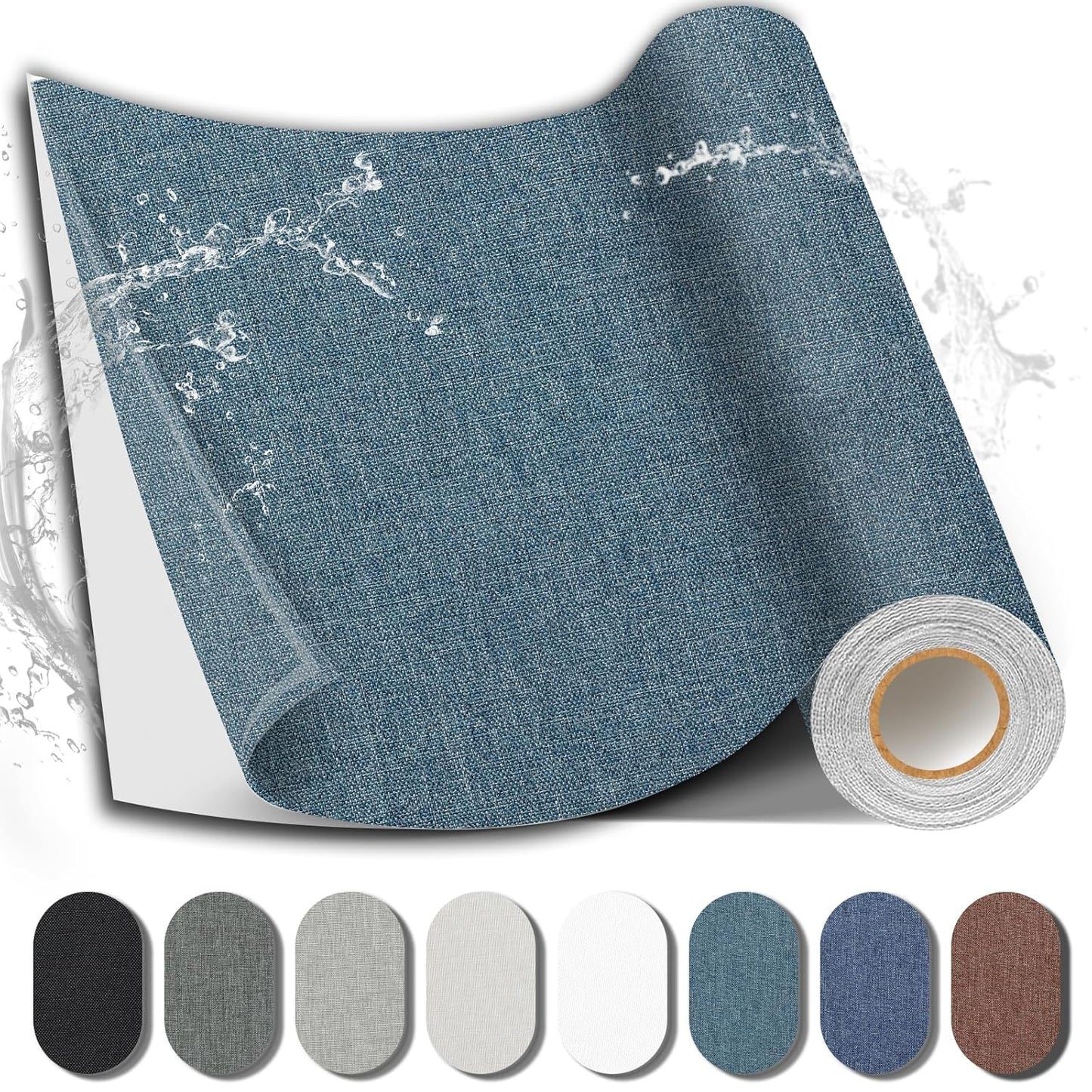 Fabric Repair Patch, Fabric Large Repair Tape, Self-Adhesive Patches for Furniture, Sofa, Car Interior, Shoes, Hand Bag, Clothing (Blue Grey, 3.5X79 Inch)