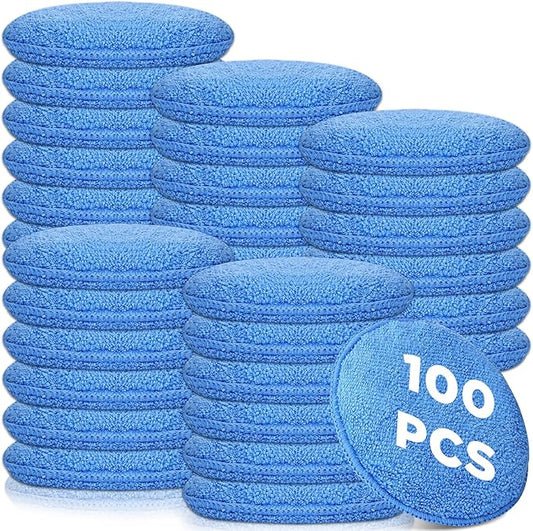 Tanlade 100 Pcs Car Detailing Microfiber Applicator Pad Wax Applicator Wash Microfiber Pads, 5 Inch Diameter (Blue)