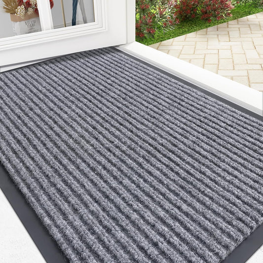 OLANLY Front Door Mat Indoor Outdoor Entrance, Waterproof Heavy Duty Doormat, Fade Resistant, Low Profile, Easy Clean Patio Porch Welcome Floor Mats for Entry, 36x24, Light Gray