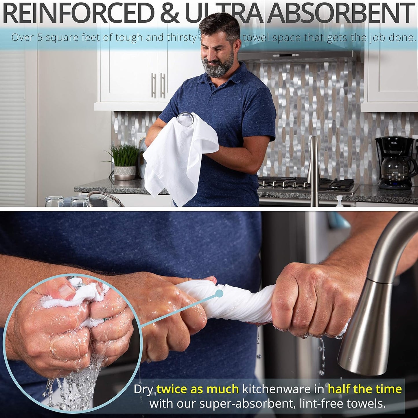 Aunti Em's Kitchen Flour Sack Dish Towels - Natural Cotton for Embroidery and Drying Glass, Hand, Dinnerware - Plain, Thick, Zero-Lint, Highly Absorbent - Set of 12, 27 x 27 Inch, Steel Grey