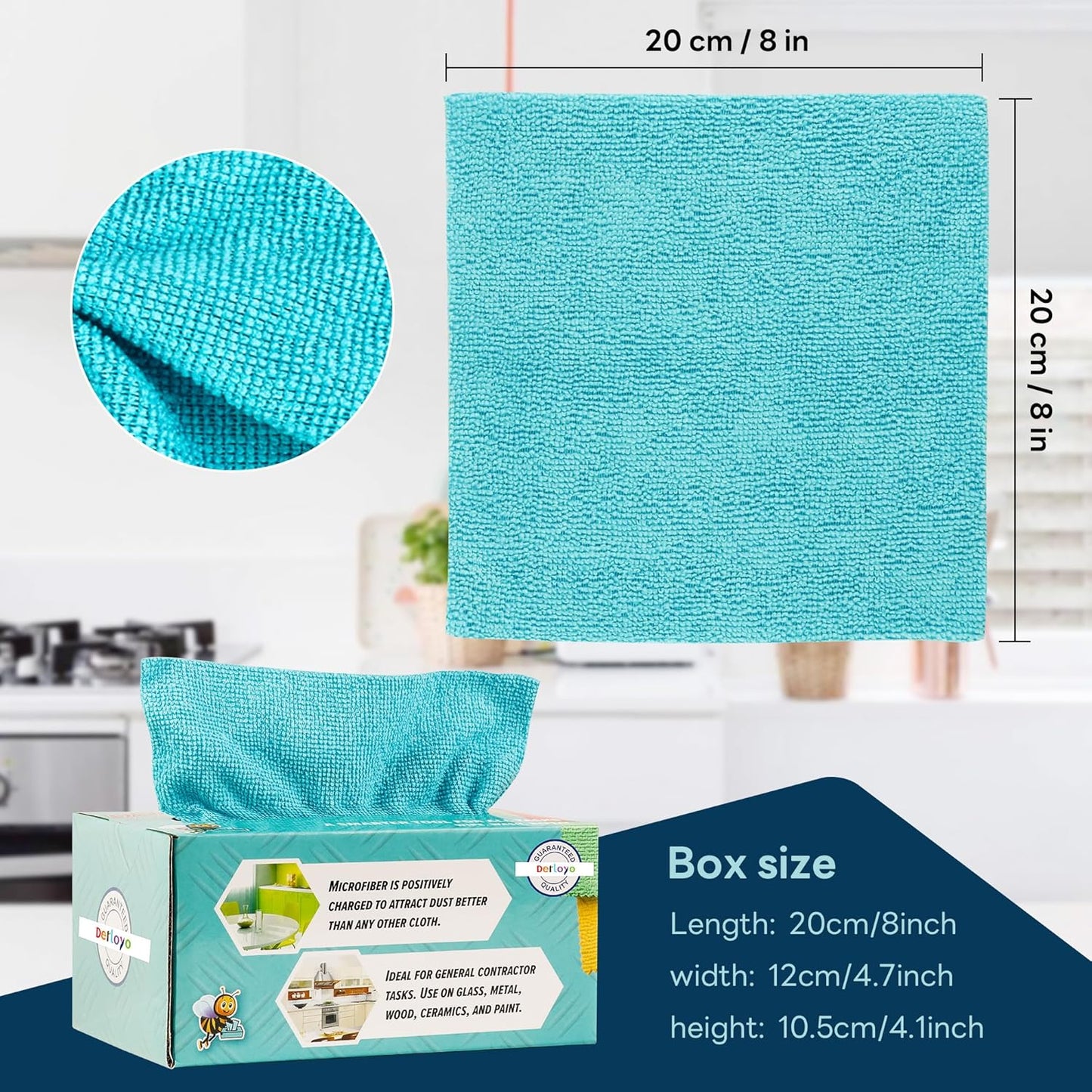 40 Pack Microfiber Cleaning Cloth with Box, Scratch & Streak-Free, Bulk Towels for Home, Reusable Microfiber Towels for Cars, Cleaning Rags, 8 x 8 in, Blue