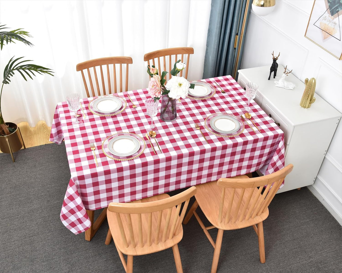 Waterproof Checkered Tablecloth Fabric - Rectangle 58x84 Inch Valentines Table Cloth for Indoor/Outdoor Use - Valentine's Table Cover for Kitchen, BBQs, and Parties