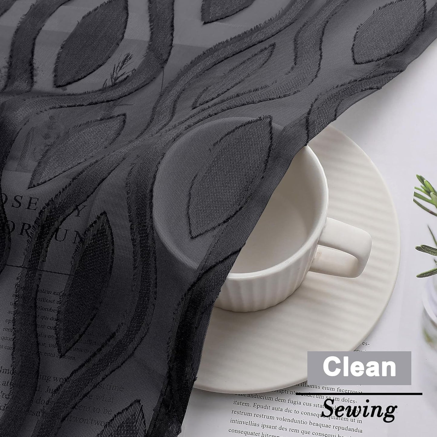 Aiyufeng Sheer Black Curtains 84 Inches Long 2 Panels, Solid Airy Light Filtering Clip Jacquard Window Treatments for Bedroom Living Room, Modern Wavy Line Rod Pocket Curtains, Total 80 inches Width