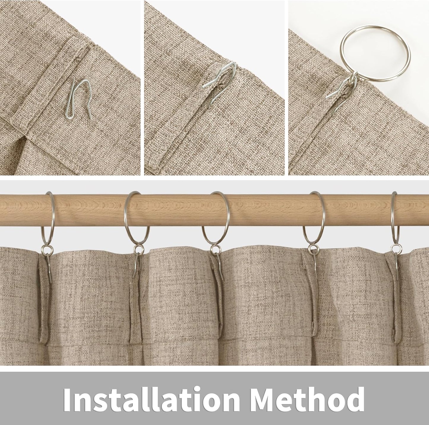 YoungsTex Short Linen Curtains 40 Inch Length for Cafe Window, Small Drapes Light Filtering with Back Tab for Bathroom Kitchen Window, 2 Panels, 40 X 40 Inch