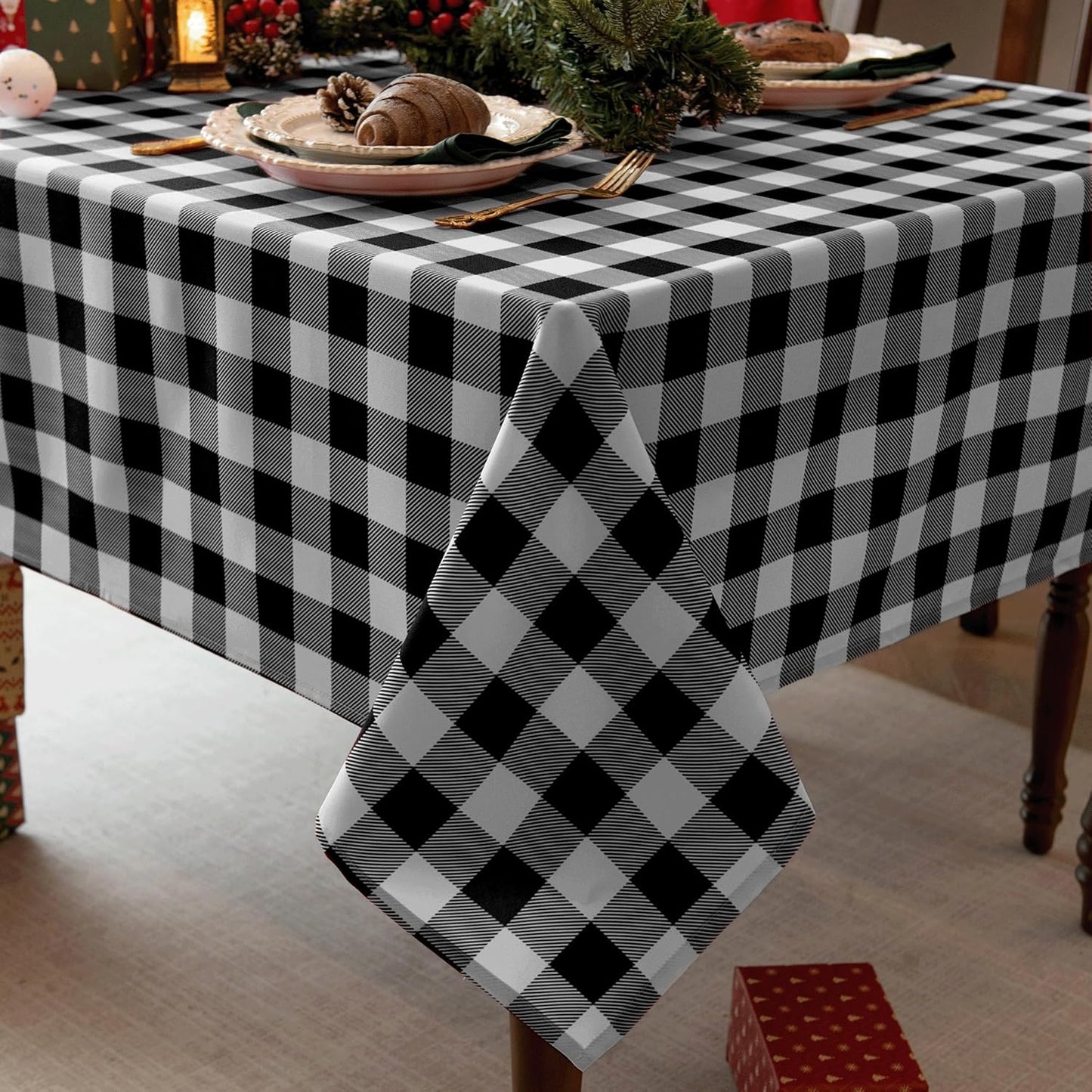 Waterproof Plaid Tablecloth Fabric - Oblong 52x70 Inch Classic Buffalo Tartan Table Cloth for Indoor/Outdoor Use - Washable Table Cover for Dinner, BBQs, and Parties