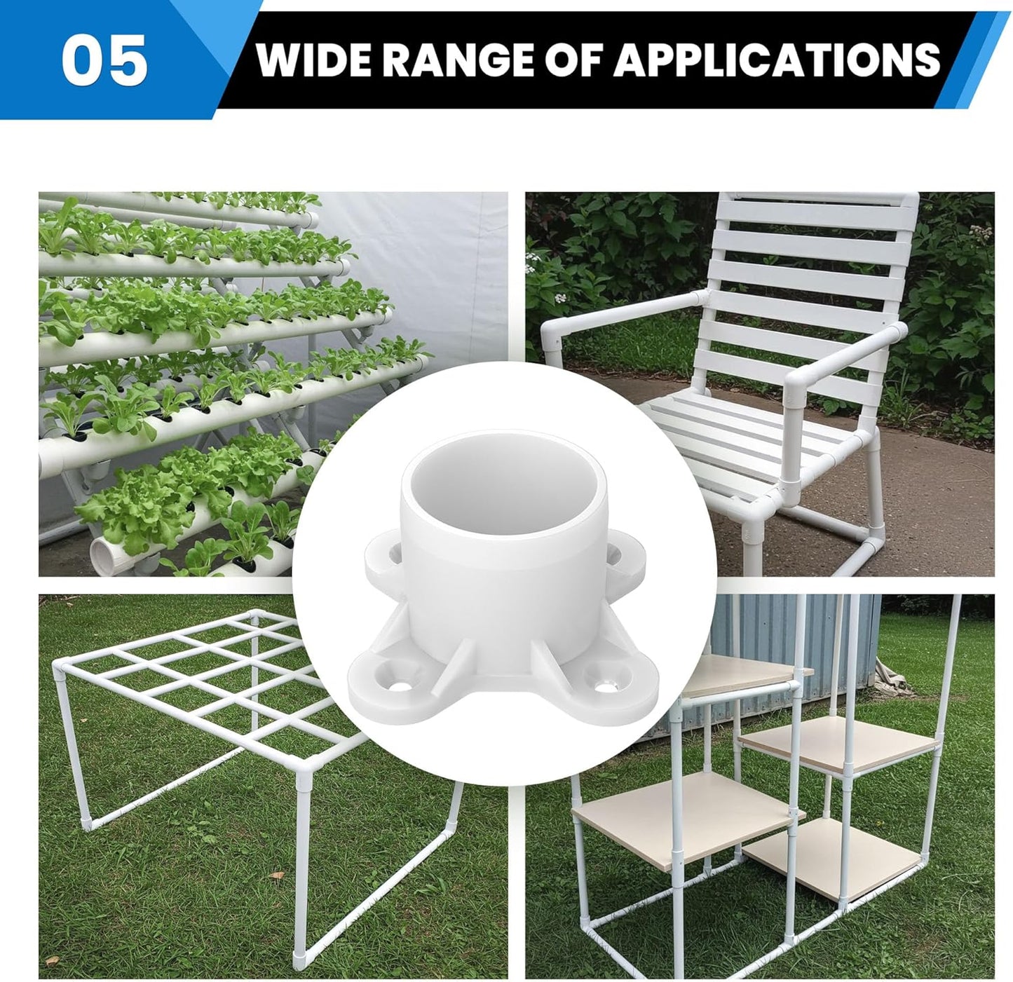 10 Pcs 3/4" PVC Flange Fittings, Table Screw Caps PVC Fittings for DIY Table Leg Support Feet, Furniture and Storage Shelves