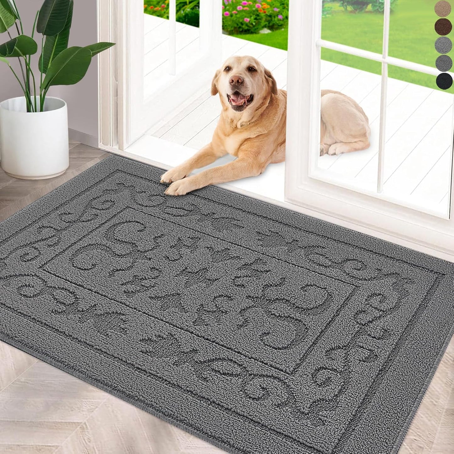 FONEYI Indoor Door Mat 32" x 40", Dirt Trapper Door Mats Non-Slip Entryway Rugs Washable, Absorbent Resist Dirt Welcome Mat, Low Profile Inside Floor Mats for Front Back Door and Entryway, Grey