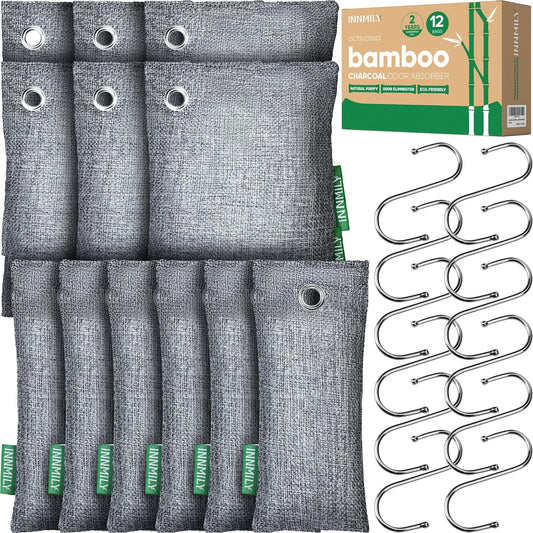 Activated Charcoal Odor Absorber, Odor Eliminator for Strong Odor,Bamboo Charcoal Air Purifying Bags for Home Car Closet Pet, Smoke Room Deodorizer (12 Packs, Unscented)