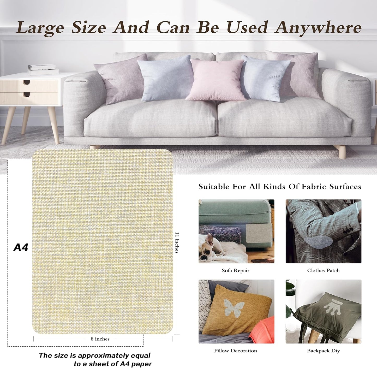 Coarse Linen Repair Patches, Self-Adhesive Linen Fabric Patches, 8X11 inch Extra Size, Multi Color, Can be Used for Linen Sofa Repair and Linen Clothes Repair(8" x 11",Beige 1.0)