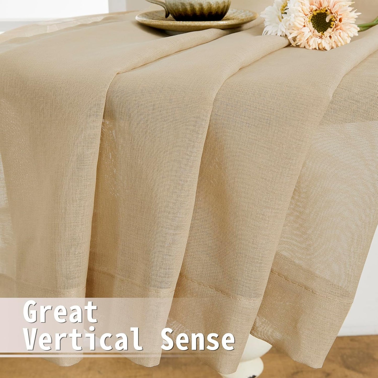 Tollpiz Small Sheer Curtain Linen Textured Curtain Sheers Doorway Light Filtering Voile French Door Rod Pocket Curtains Patio Glass Door, 25 x 40 inches Long, Beige, Set of 1 Panel