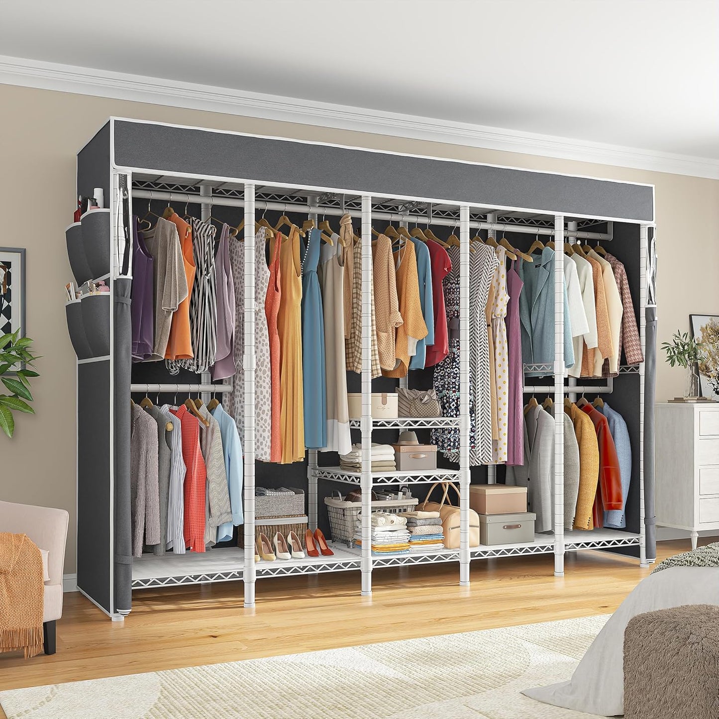 Raybee 90.6" W Clothes Rack with Cover Heavy Duty Clothing Rack with Cover Loads 1200LBS Freestanding Garment Rack for Bedroom, White