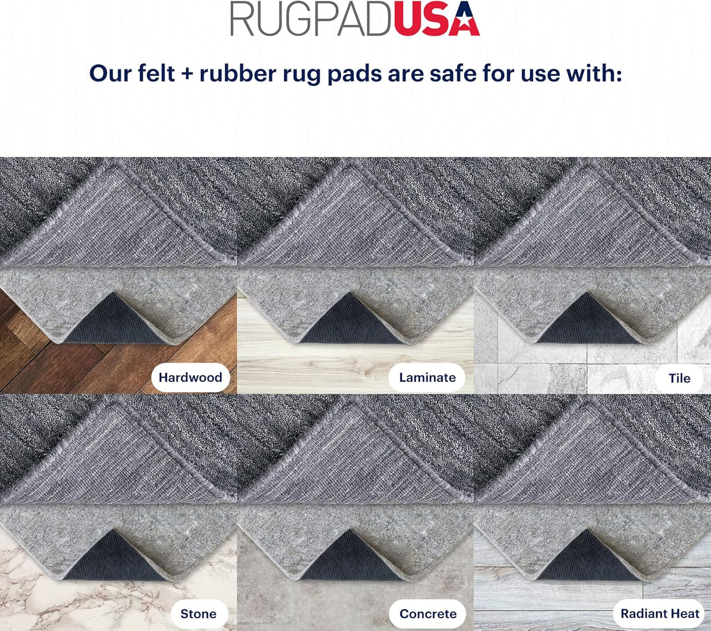 RUGPADUSA - Dual Surface - 10'x12' - 3/8" Thick - Felt + Rubber - Enhanced Non-Slip Rug Pad - Adds Comfort and Protection - for Hard Surface Floors