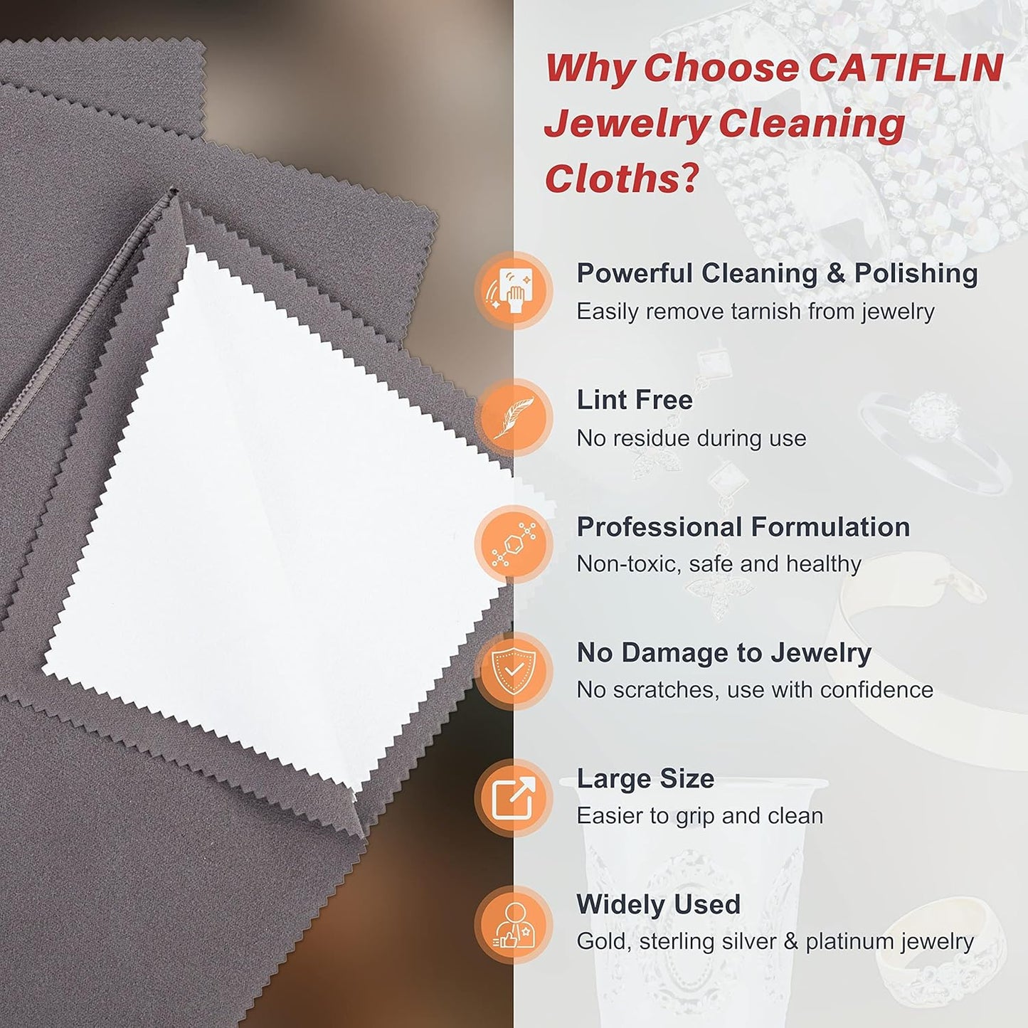 CATIFLIN 3PCS Dark Gray Silver Polishing Cloths, 10"x12" Jewelry Cleaning Cloths for Gold, Silver, Platinum, Watch, Coin, Tarnish Remover, Reusable & Streak for Jewelry Lovers