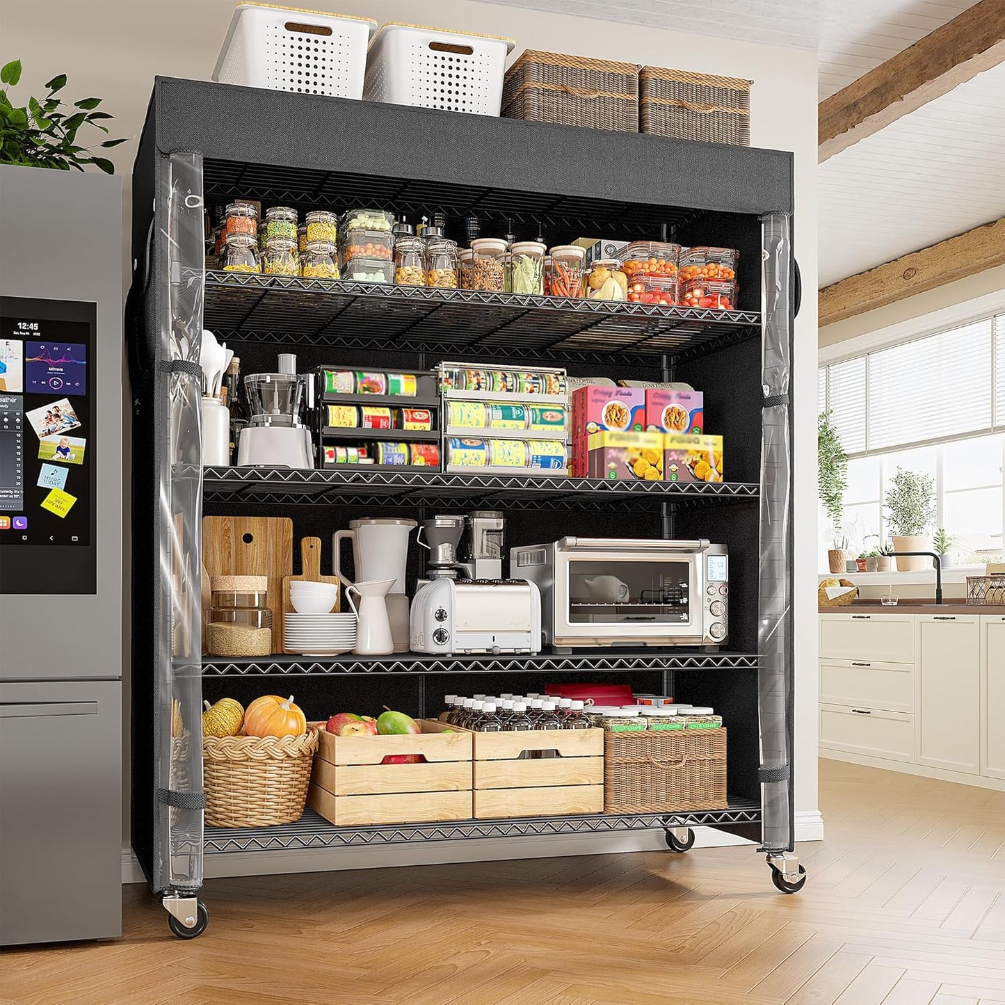 REIBII 45''W Storage Shelves Waterproof Metal Shelving Cover Dustproof Wire Shelving Unit Covers Garage Storage Rack Wire Shelf for Kitchen Pantry Office College, 45Wx17.72Dx72.83H