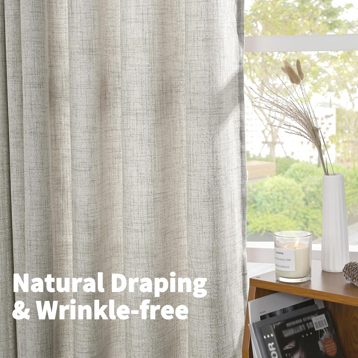 YoungsTex Dark Grey Linen Curtains 78 Inch Length for Living Room, Light Filtering Semi Sheer Window Drapes Rod Pocket Back Tab Curtain for Bedroom Office Farmhouse Country, 2 Panels, 52 X 78 Inch