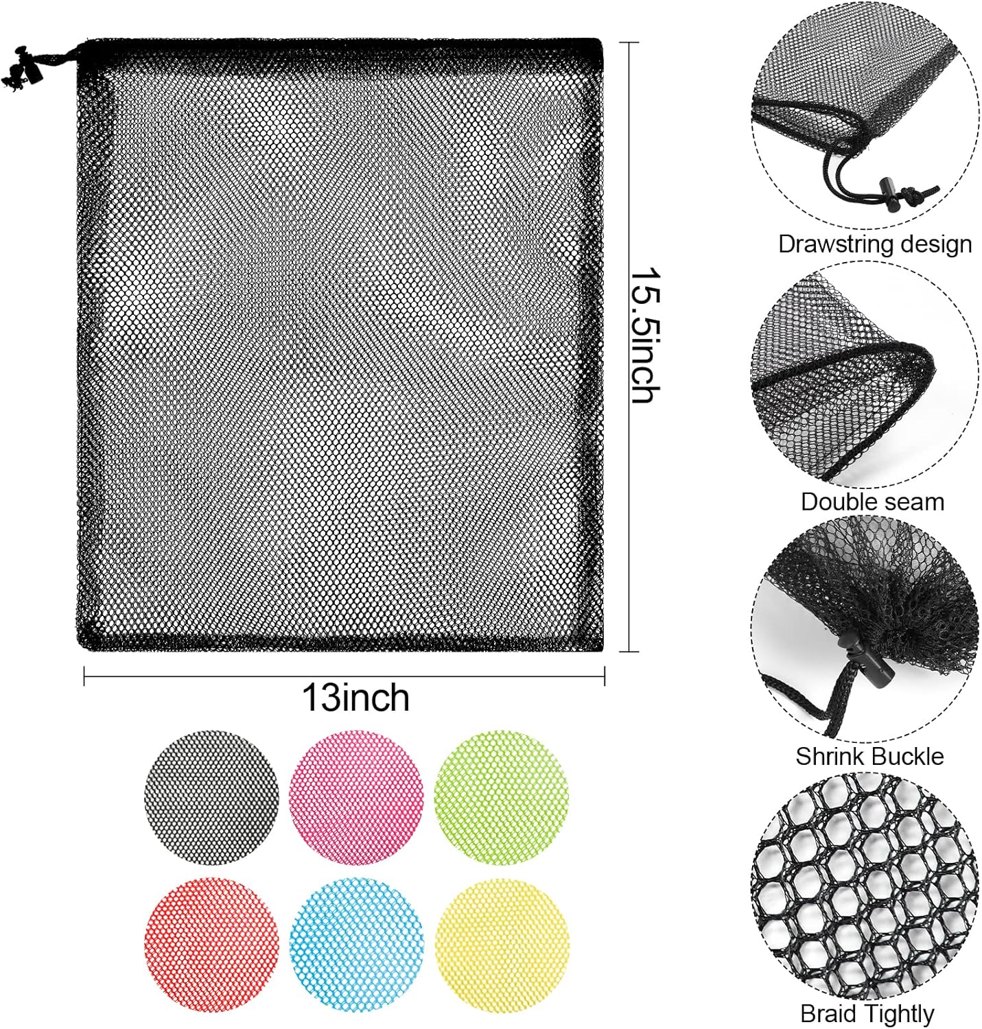 iMucci 12Pcs Mesh Bag 13"X15.5" Drawstring Gym Bag Nylon Mesh Drawstring Bag with Cord Lock Closure for Collecting Toys Travel Sports