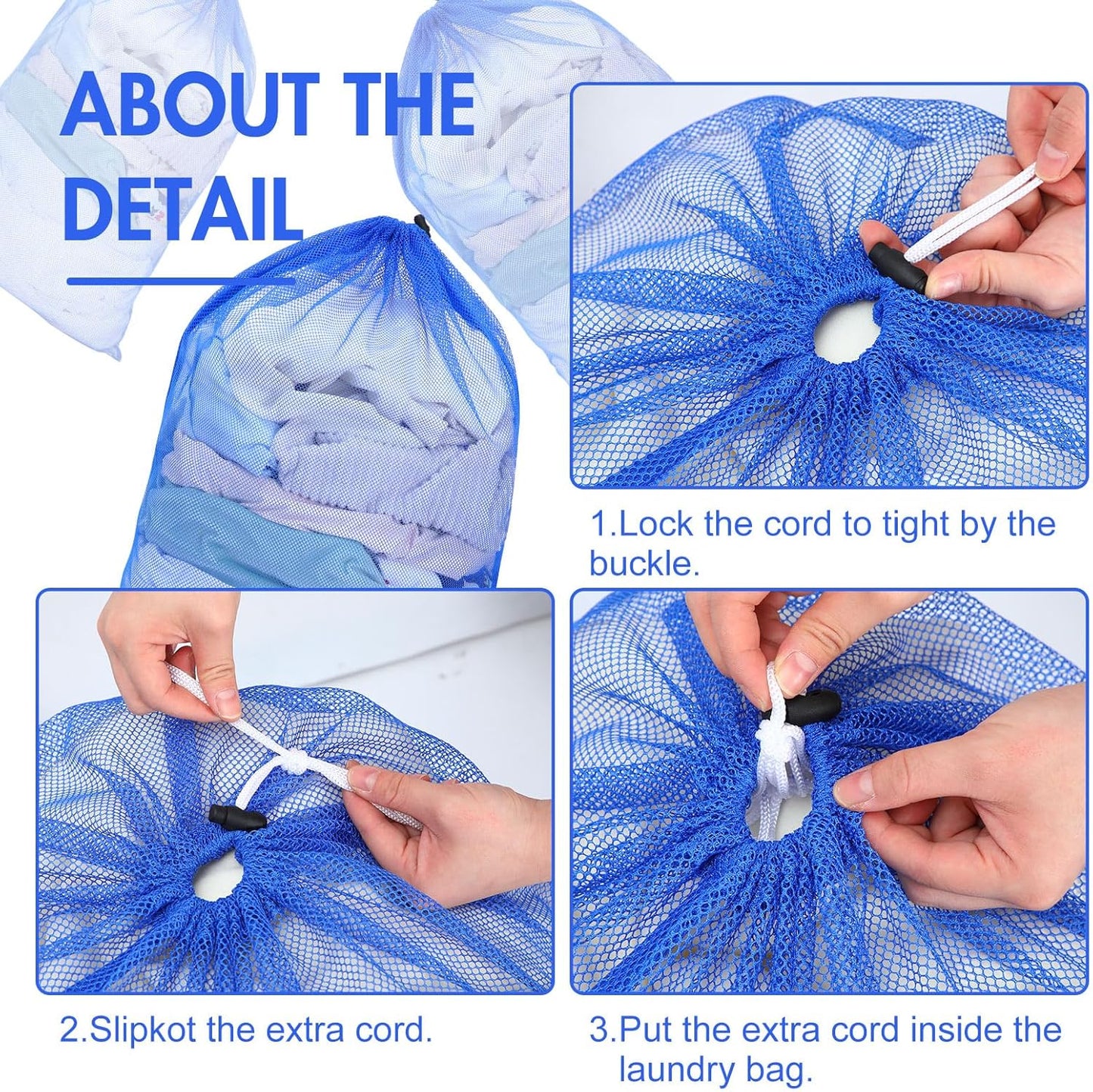 Berlune 30 Pack 24 x 36 Inches Large Mesh Bags for Laundry, Wash bags, Sturdy Mesh Material Closed with Drawstring, Factory, University, Dormitory, Travel and Apartment Dweller (Blue)