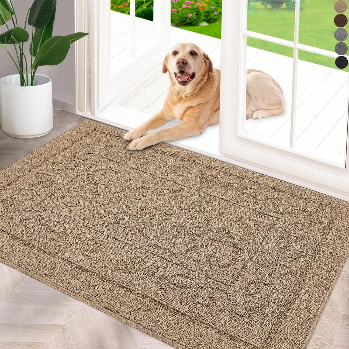 FONEYI Indoor Door Mat 32" x 48", Dirt Trapper Door Mats Non-Slip Entryway Rugs Washable, Absorbent Resist Dirt Welcome Mat, Low Profile Inside Floor Mats for Front Back Door and Entryway, Beige