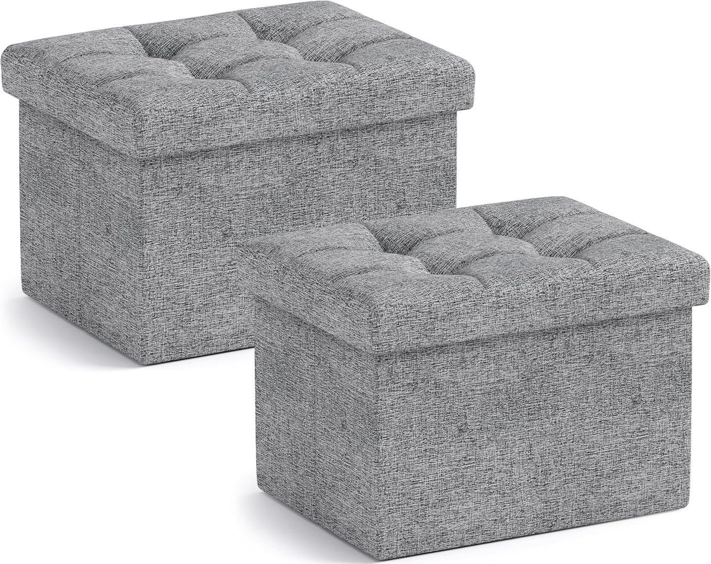 Ornavo Home Small Storage Ottoman, Set of 2, Foldable Collapsible Rectangle Linen Ottoman Foot Rest Stool Seat, for Living Room, Bedroom, Home Office, Dorm - 12 x 16 x 12, Gray