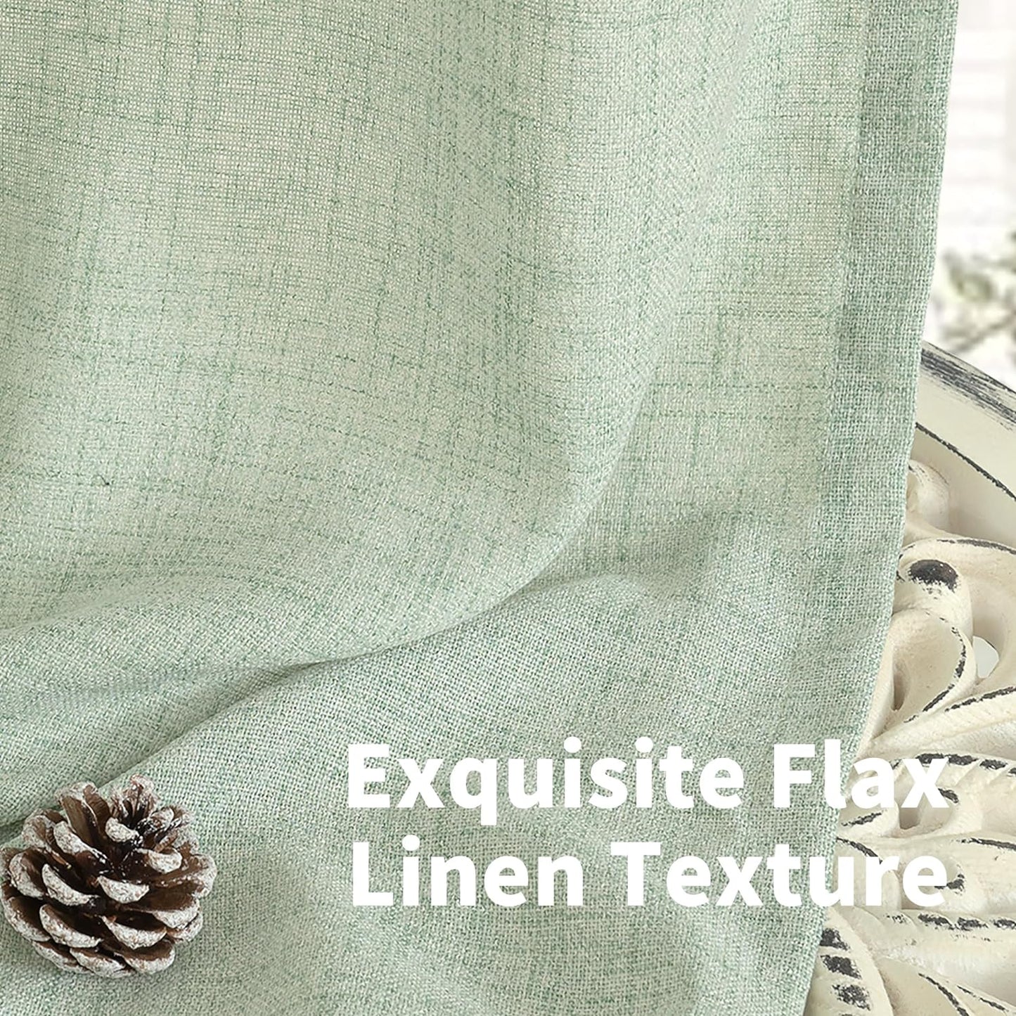 YoungsTex Sage Green Linen Curtains for Living Room 2 Panels, Semi Sheer Drapes Boho Light Filtering Window Treatments with Back Tab Rod Pocket for Office Dining Bedroom, 52 X 72 Inch