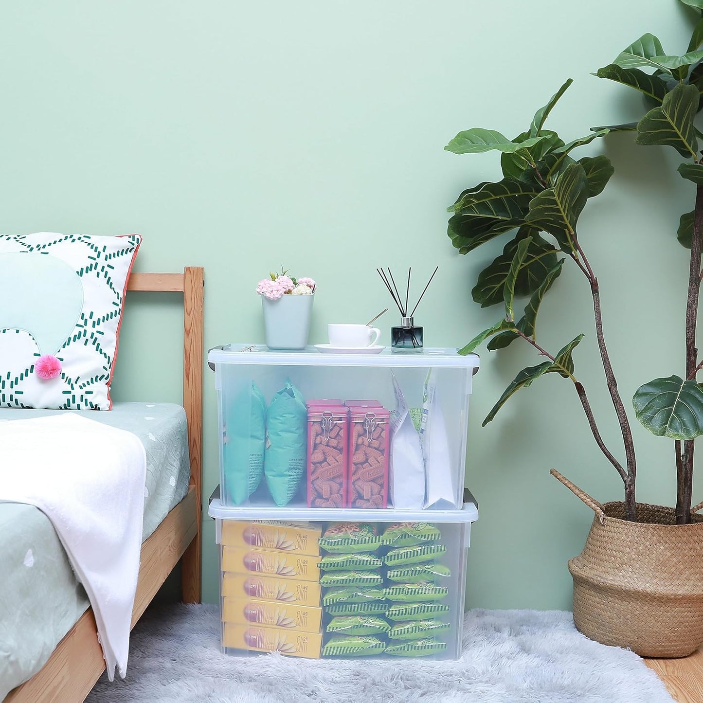 Citylife 58.1 QT Plastic Storage Bins with Latching Lids Stackable Storage Containers for Organizing Large Clear Storage Box for Garage, Closet, Kitchen, 8 Packs