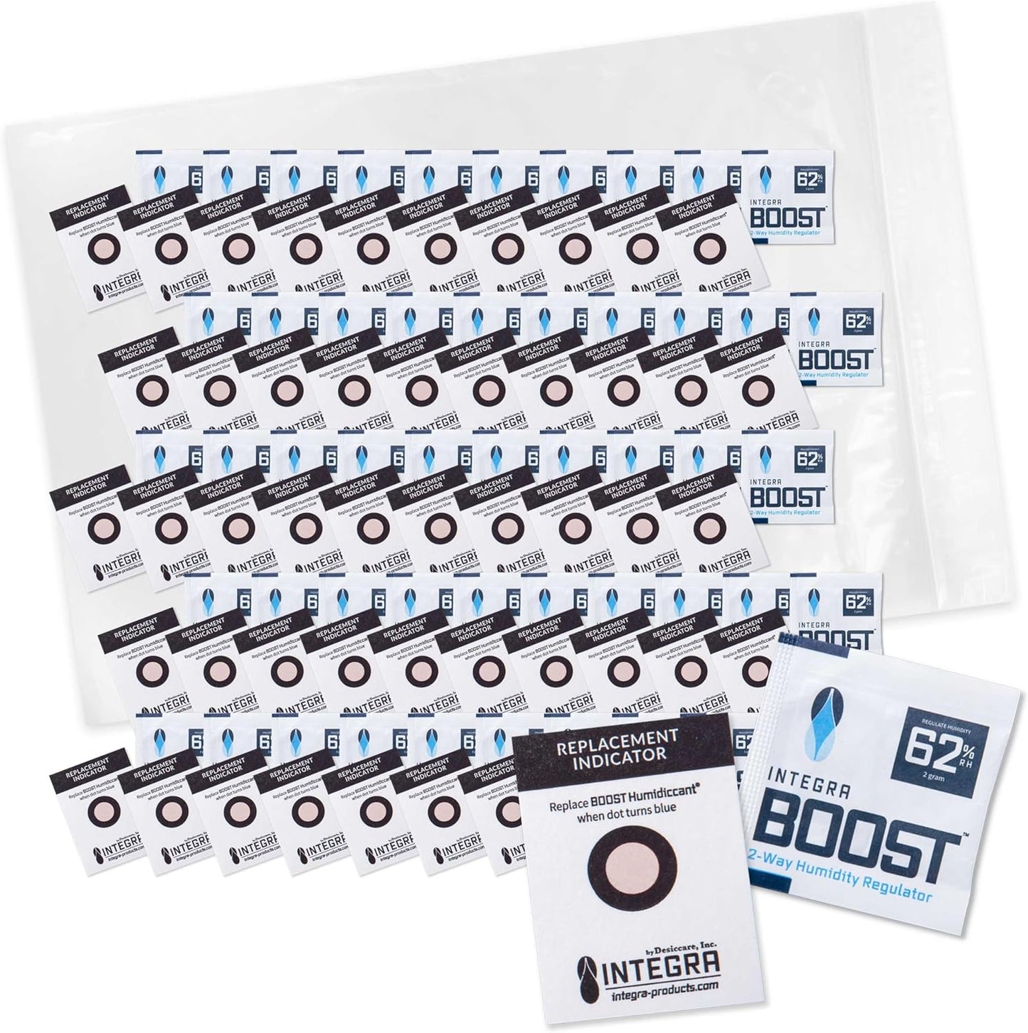 Integra Boost 2-Way Humidity Control Pack – Patented Technology for Humidity Control – Preserve Flavor & Maintain 62% RH – Moisture Absorber for Herbs, Spices & More – 2 Gram (Pack of 50)
