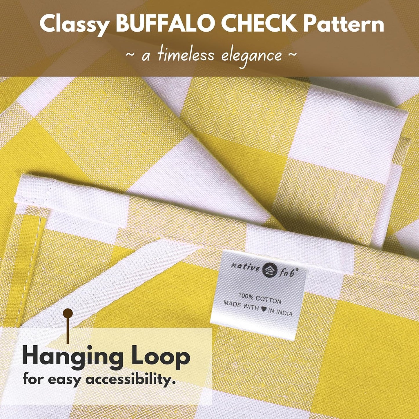 Native Fab Yellow Buffalo Dish Towel 16"x26", Set of 12 - Cotton Plaid Towels, Soft Absorbent Dishcloths with Hanging Loop, Kitchen Towels for Quick Drying - Yellow White
