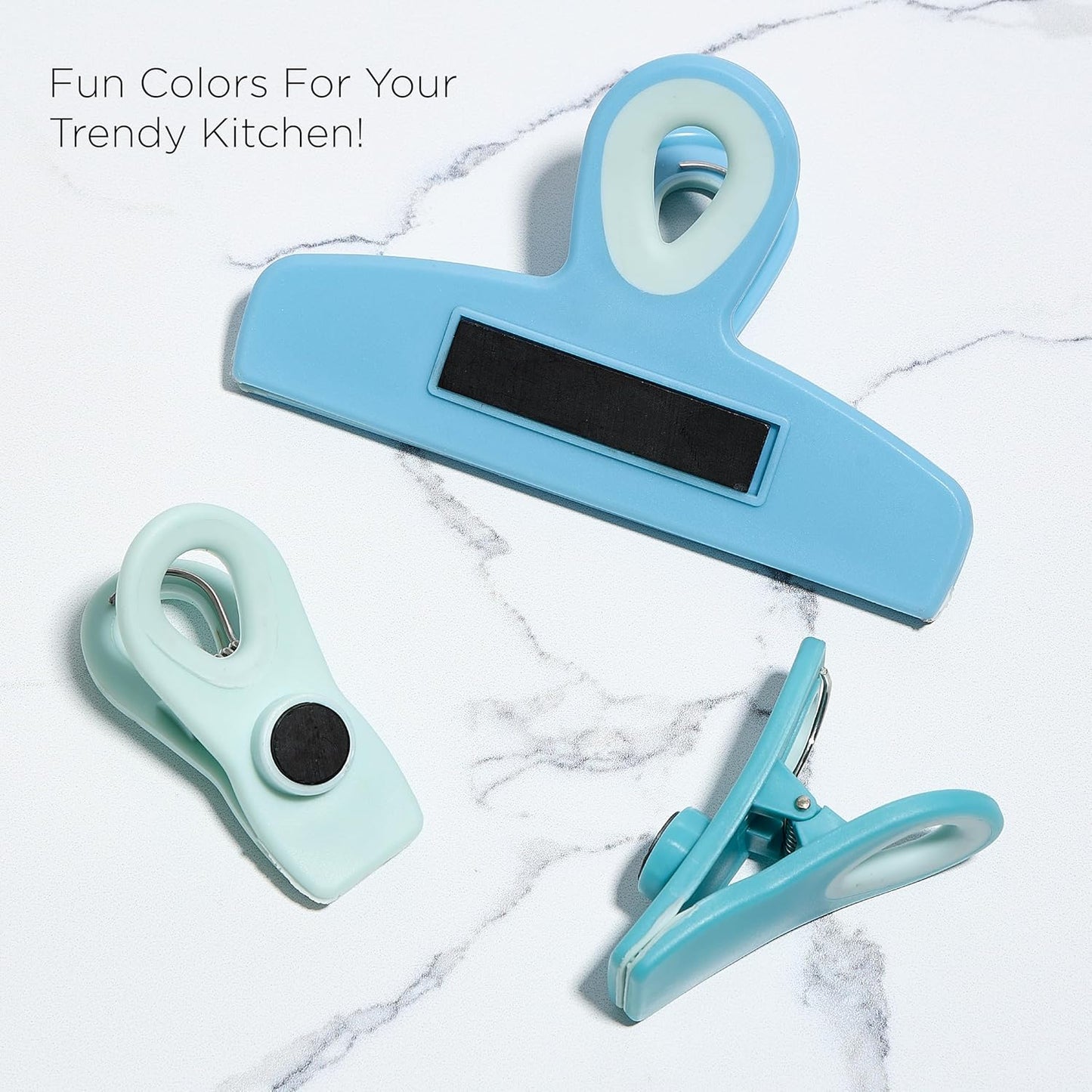 COOK WITH COLOR Bag Clips - Heavy Duty Chip Clip and Refrigerator Magnet Clips for Food Storage with Air Tight Seal Grip, Light Blue, Pack of 8
