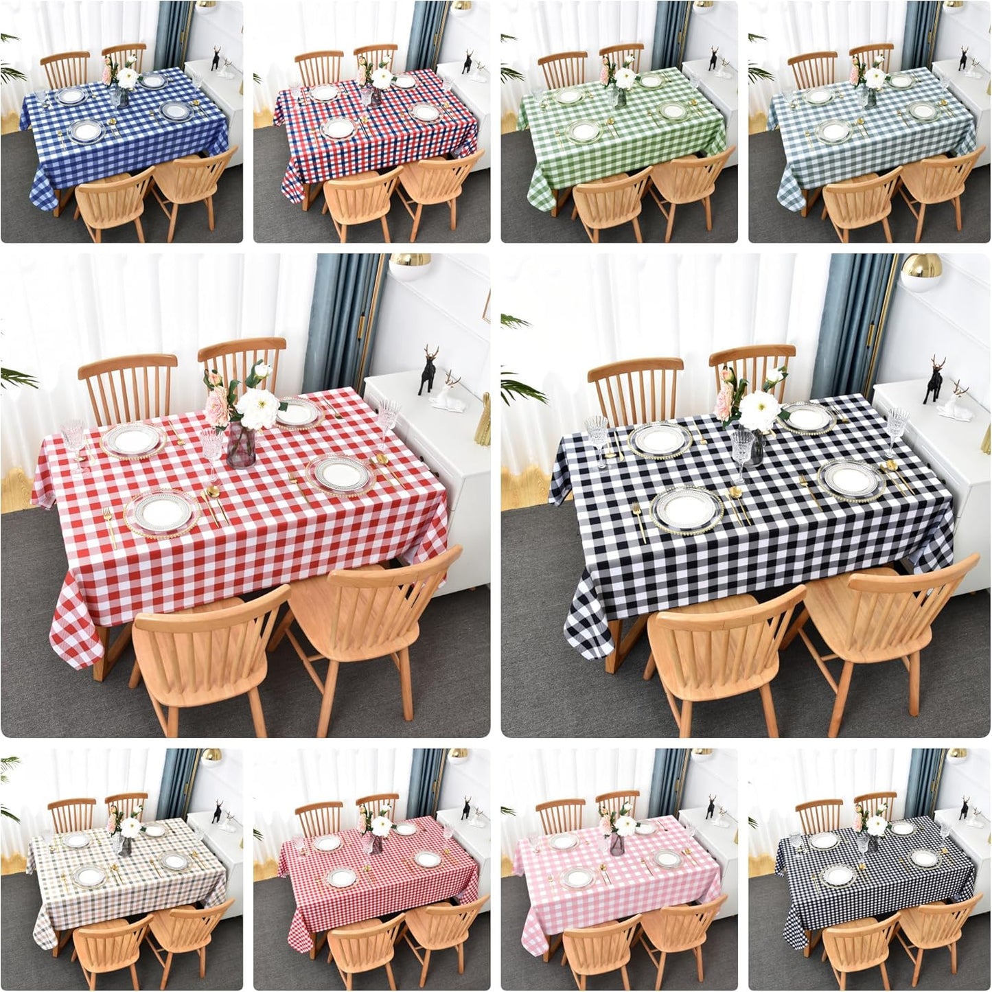 Waterproof Plaid Tablecloth Fabric - Round 50 Inch Classic Gingham Checker Table Cloth for Indoor/Outdoor Use - Buffalo Table Cover for Picnics, BBQs, and Parties