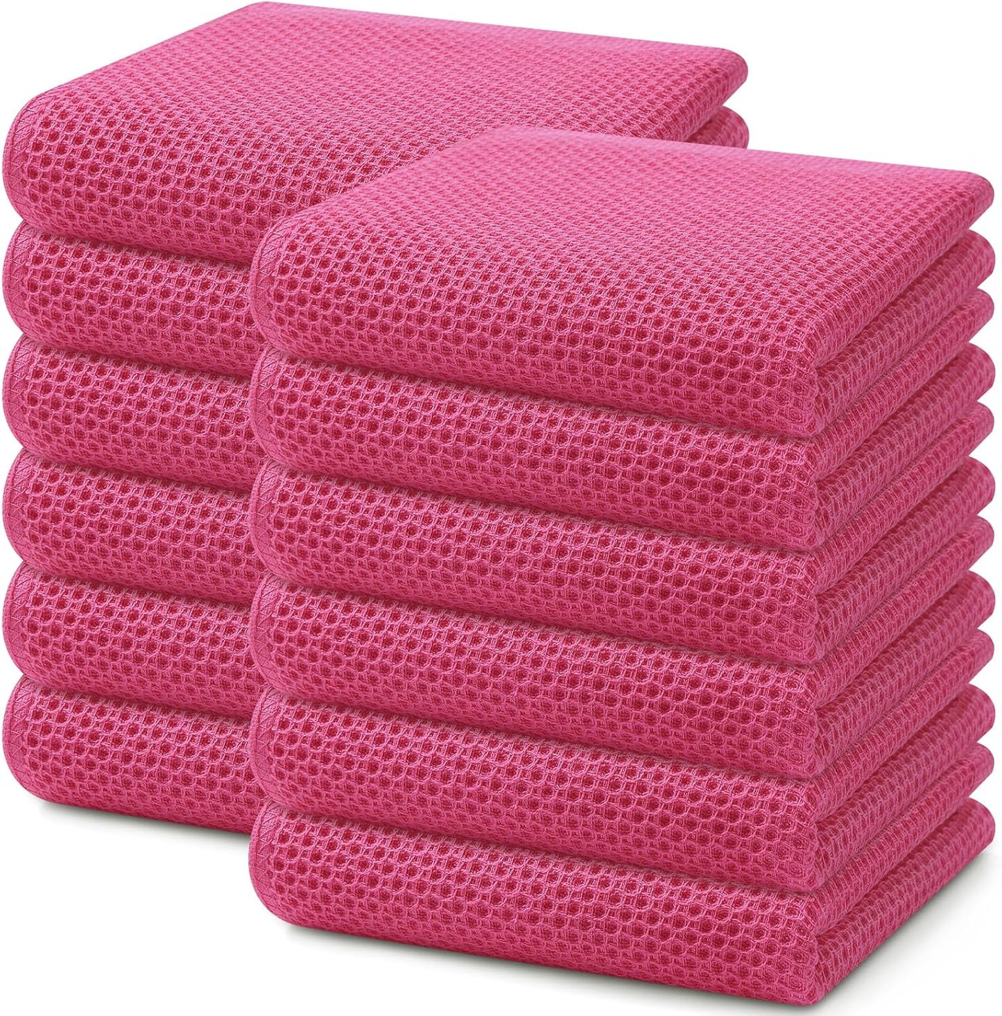 Homaxy 100% Cotton Waffle Weave Kitchen Dish Towels, Ultra Soft Absorbent Quick Drying Cleaning Towel, 13 x 28 Inches, 12-Pack, Hot Pink