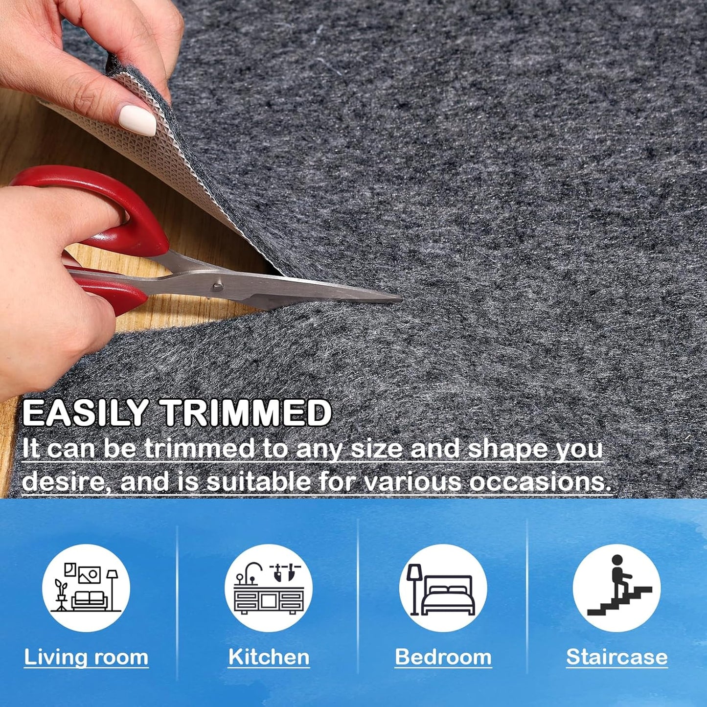 Non-Slip Rug Pads 2 x 20ft, 100% Waterproof Extra Large Area Rugs Non Skid Rug Pad for All Floors and Finishes Durable Hardwood Floor Protective Felt Keeps Rugs in Place, Safe and Secure