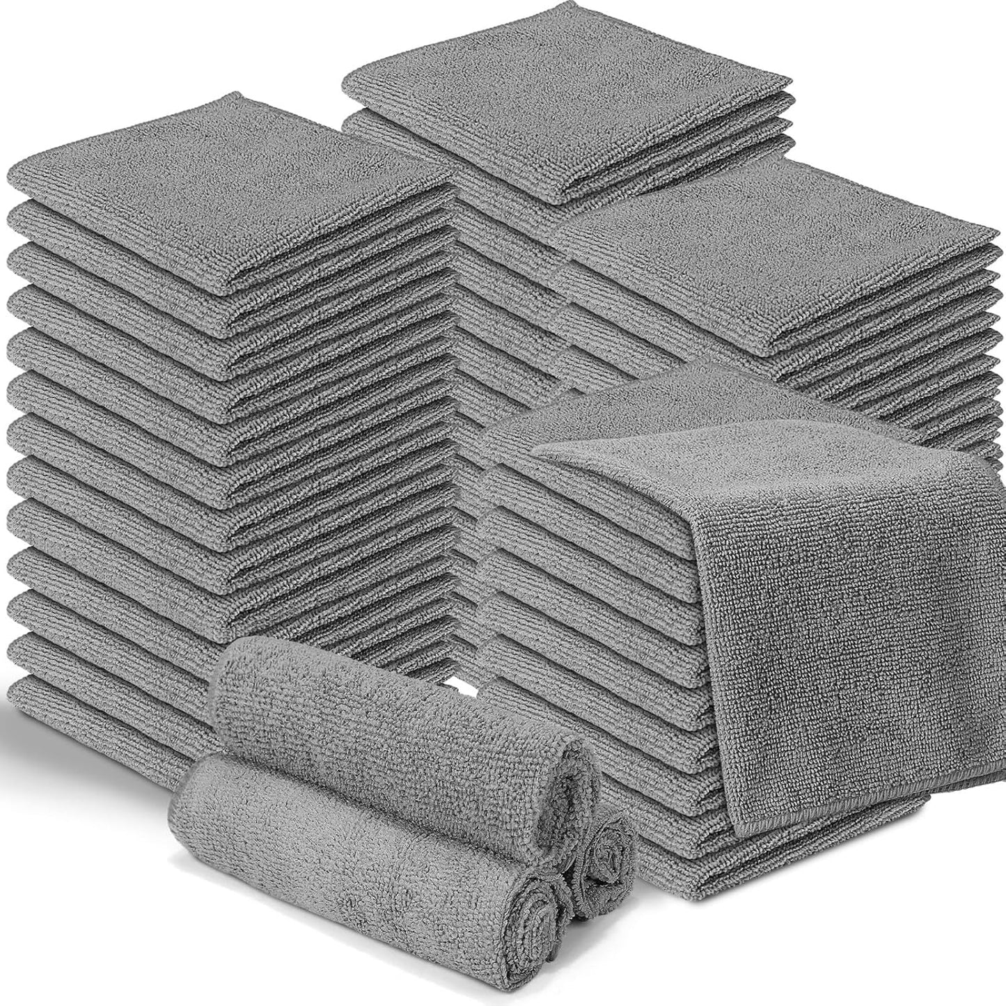 200 Pieces Microfiber Cleaning Cloths Bulk Absorbent Microfiber Towels Reusable Lint-Free Streak Free Wash Rags for House Kitchen Office Restaurants Bar Shop Car, 12 x 12 Inches (Gray)