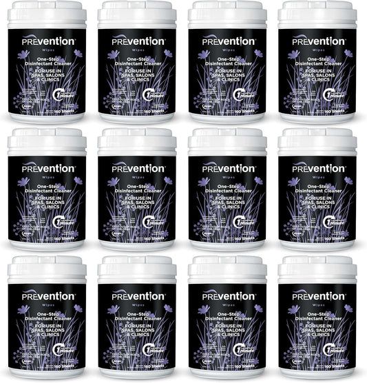 Prevention All Purpose Disinfectant Wipes – Cleaning Wipes Canister, Bulk Cleaner Towelettes for Salons, Spas, Clinics – Hospital Grade Surface Sanitizing – 160 Count per Canister (12 Pack)
