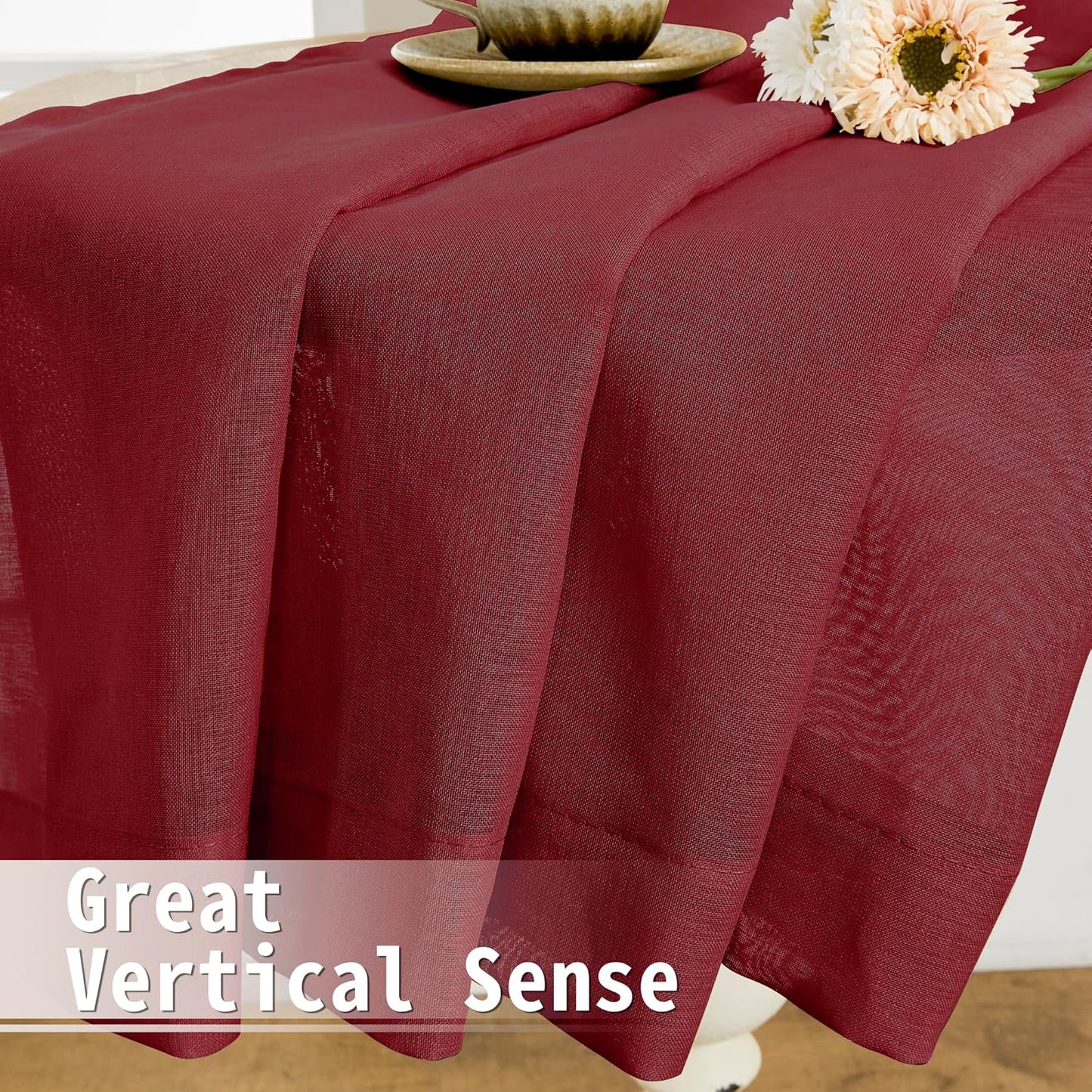 Tollpiz Sheer Door Curtain Closet Linen Textured Curtains Sheer Doorway Light Filtering Voile Patio Glass Door Rod Pocket Curtain French Door, 54 x 72 inches Long, Burgundy Red, Set of 1 Panel