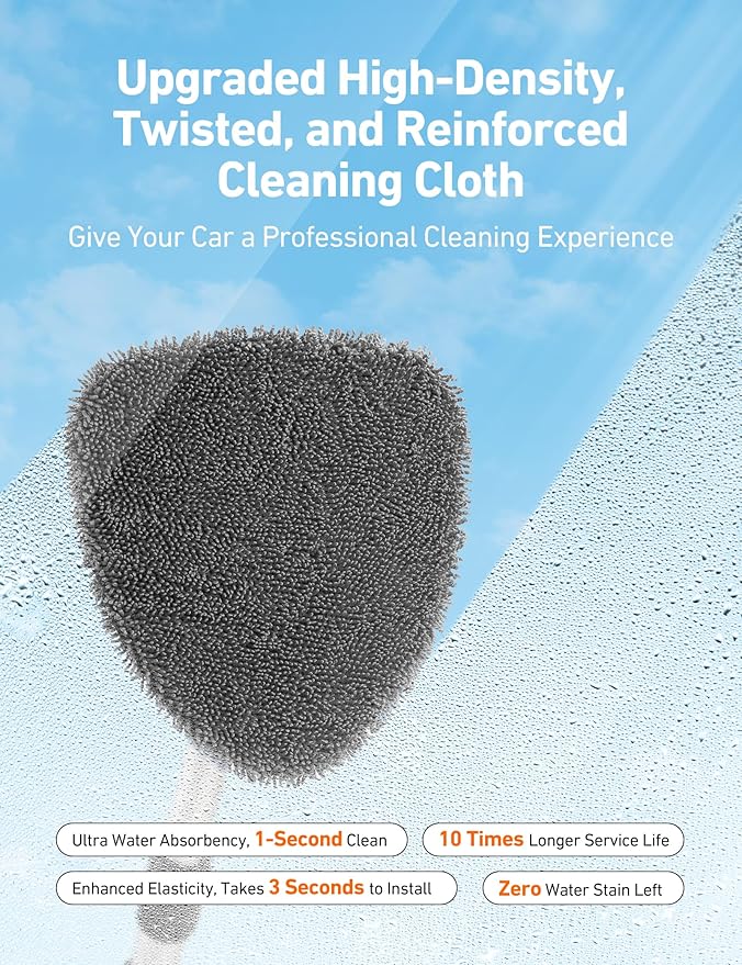 AstroAI Windshield Cleaner Tool, Car Interior Detailing Cleaning Kit with Extendable Handle and 4 Upgraded High-Density Reusable Microfiber Pads, Auto Glass Wiper Brush Kit for Cars, Gray, 15.9in-21in